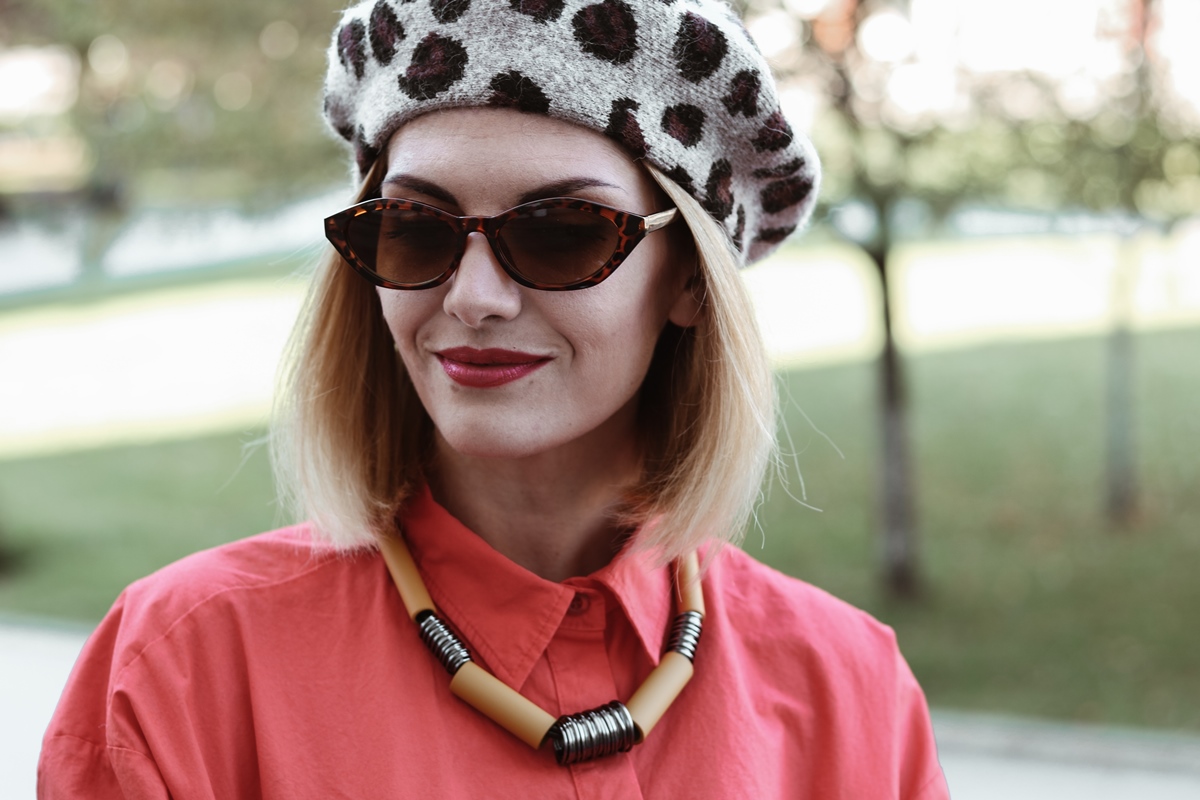 Red Oversized Shirt and French Beret Autumn Outfit