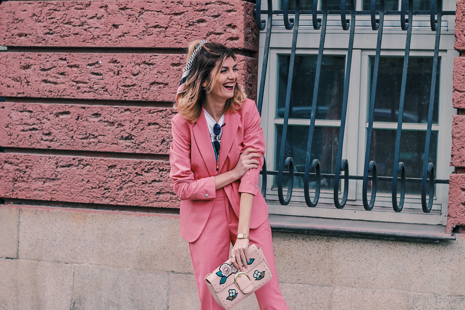 Pink Zara Blazer and Trousers, Barbie Print T-shirt, Nike Air Max Sneakers