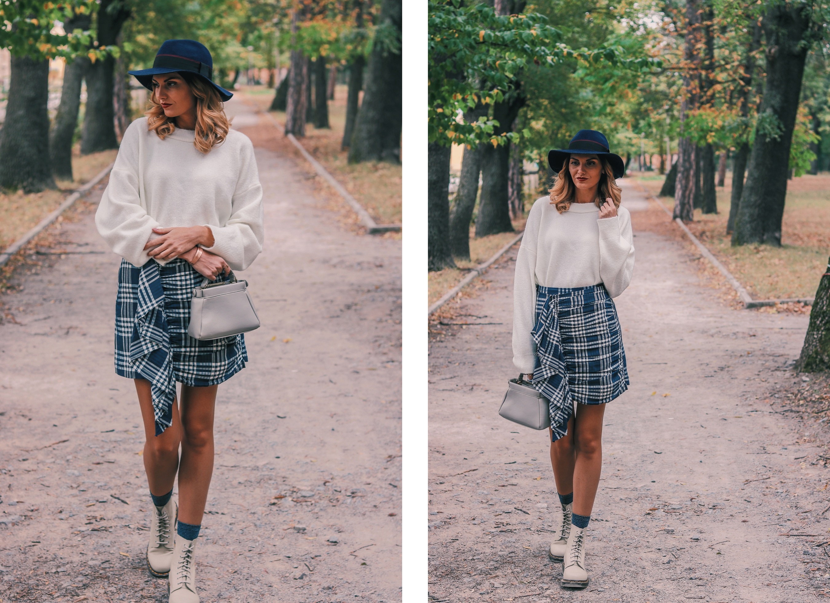 Autumn Outfit Oversize Sweater Zara Mini Plaid Skirt Dr Martens